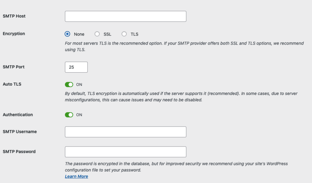 SMTP Settings